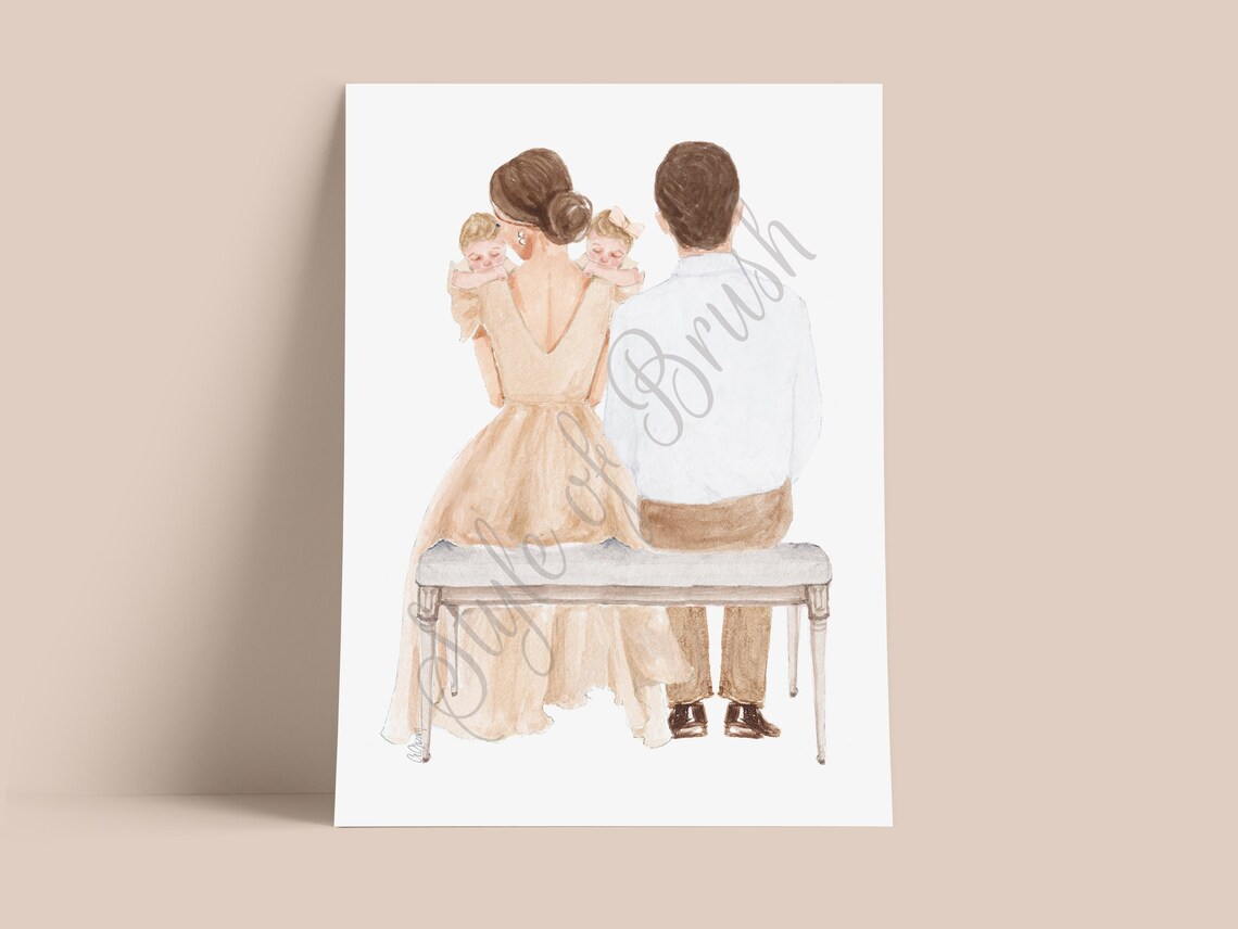Family Portrait Poster with Mom Dad and Twin Babies on a Bench - Image 2