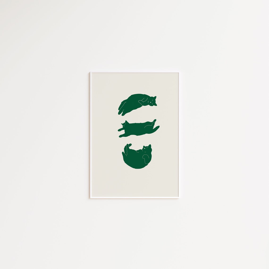 Three Dark Green Cats Sleeping in Funny Relaxed Poses Poster