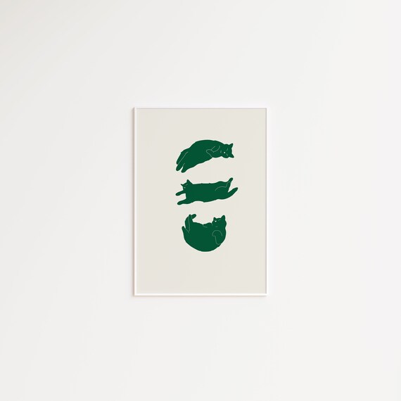 Three Dark Green Cats Sleeping in Funny Relaxed Poses Poster