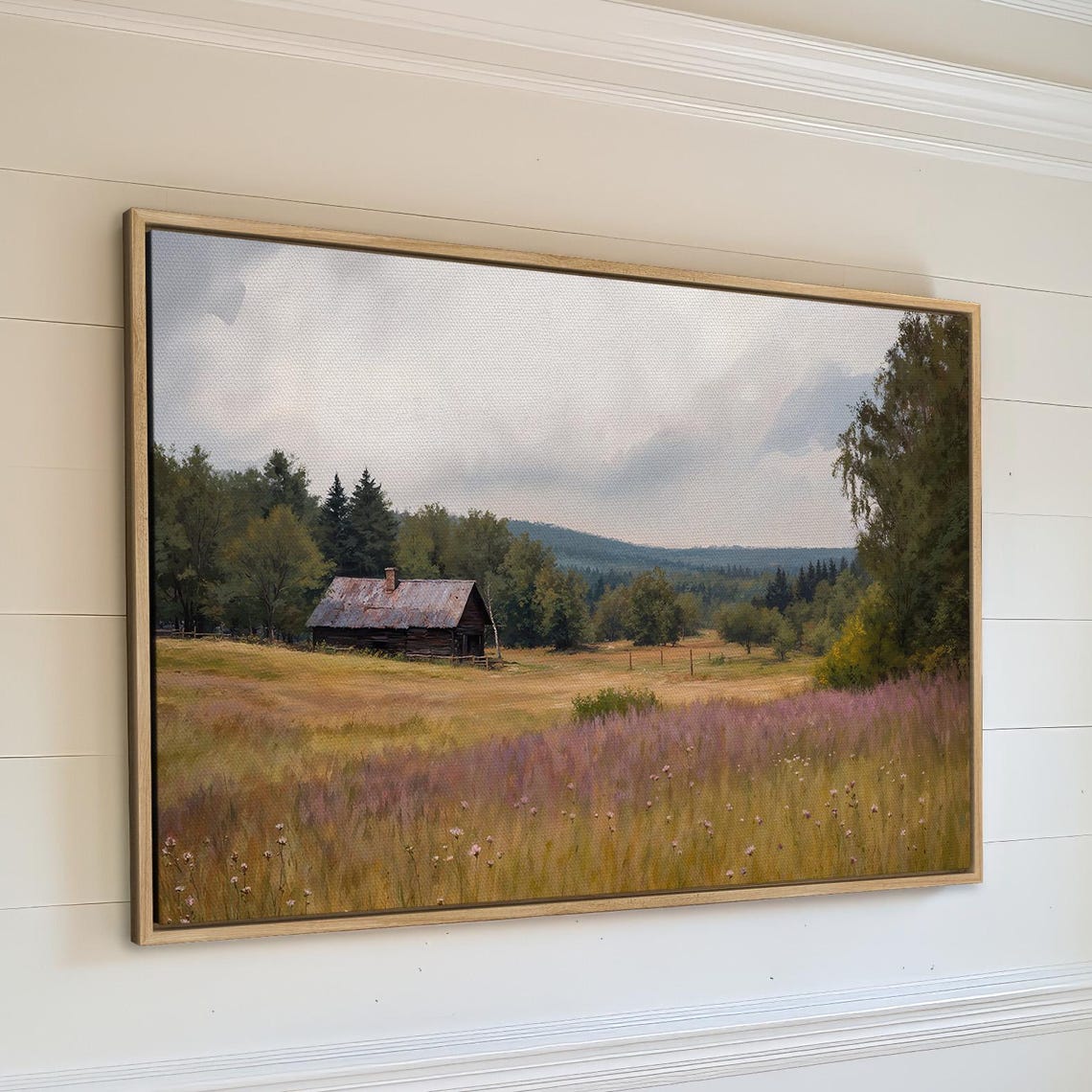 Rustic Cabin Meadow Wildflowers Vintage Country Landscape Poster