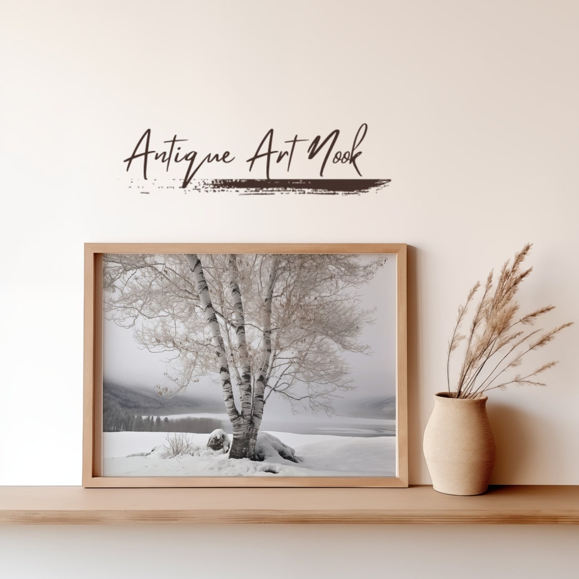 Birch Tree In Winter Landscape Print Landscape Wall Art Forest Painting White Birch Lone Tree Decor - Image 3