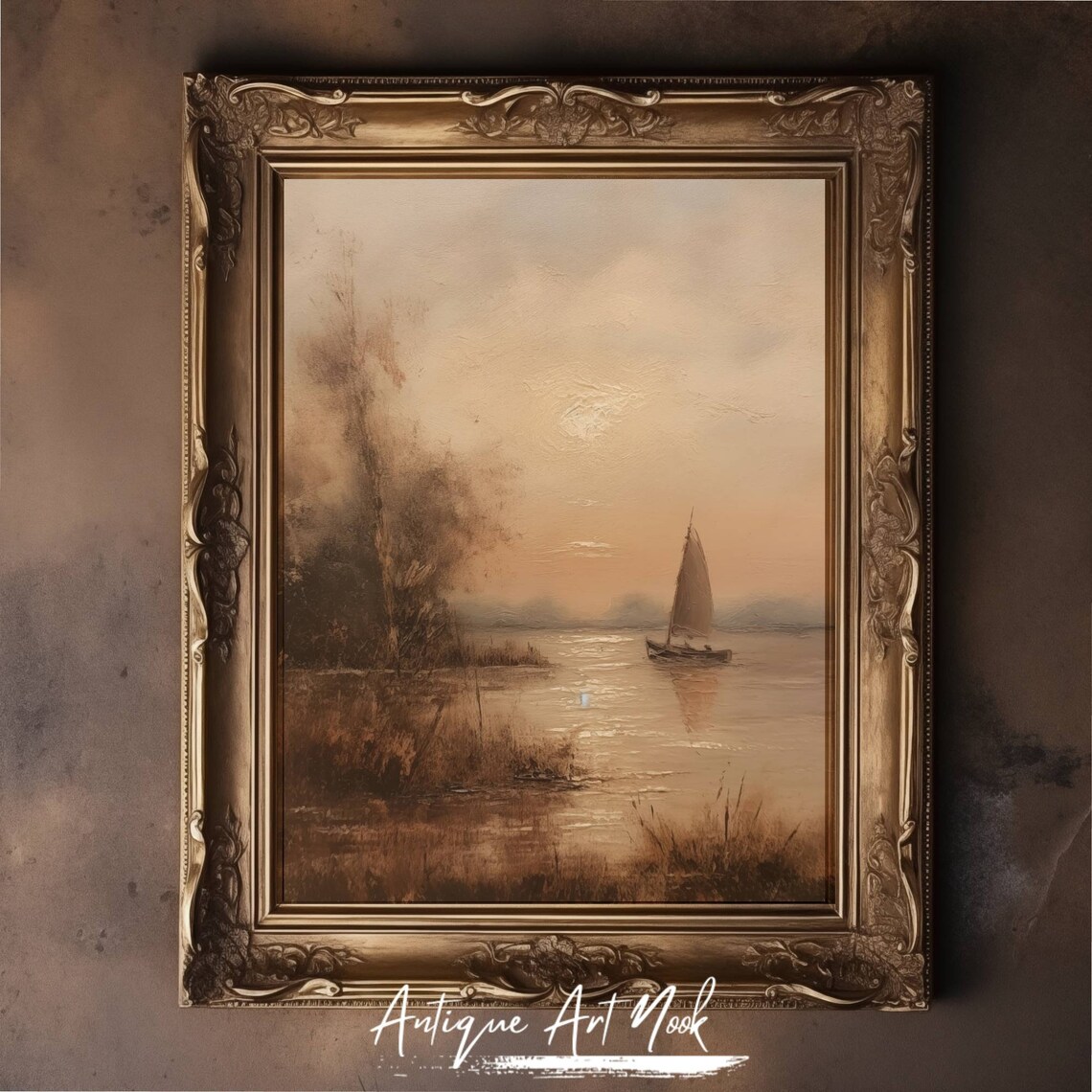 Sailing Boat Vintage Seascape, Coastal Oil Painting - Image 3