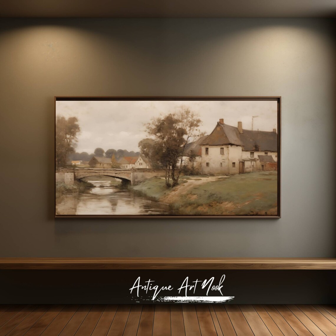Countryside River Landscape, Antique Vintage Style - Image 2