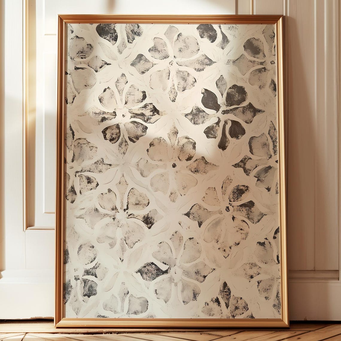 Neutral Cream Abstract Floral Pattern Modern Boho Decor Print