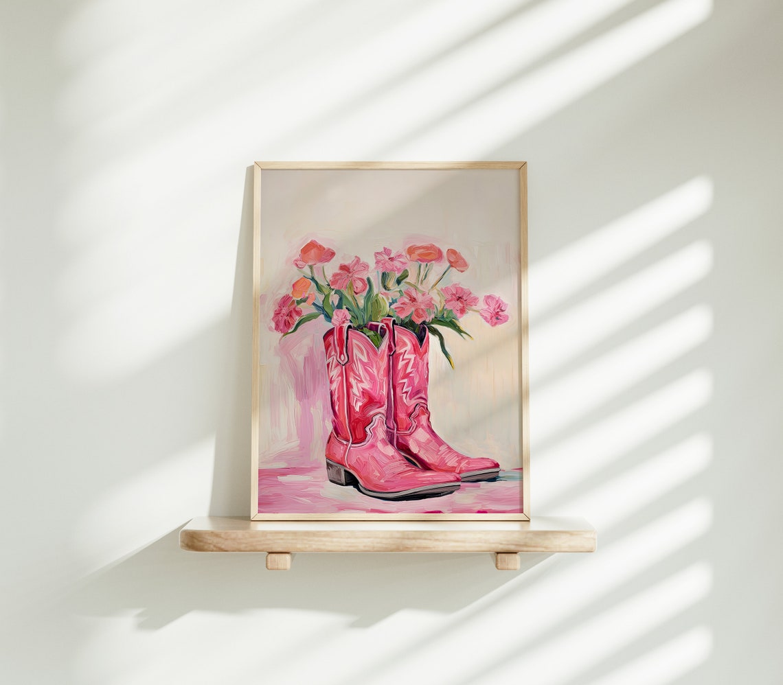 Coastal Cowgirl Boots Wall Art Western Pink Nursery Print Teen Girl Bedroom Dorm Room Posters Preppy Decor - Image 4