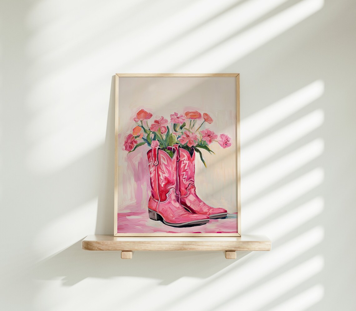 Pink Cowboy Boots Wildflowers Western Painting Coastal Cowgirl Poster - Image 4