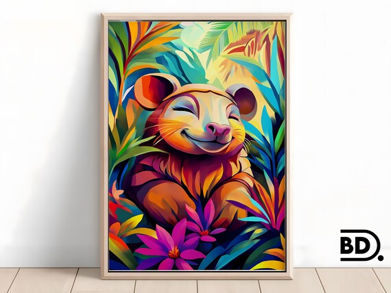 Smiling Armadillo in a Bright Tropical Flower Jungle Animal Poster