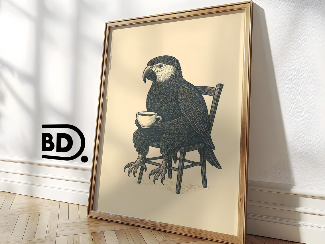 Quirky Parrot Coffee, Cute Retro Vintage Kitchen Decor - Image 3