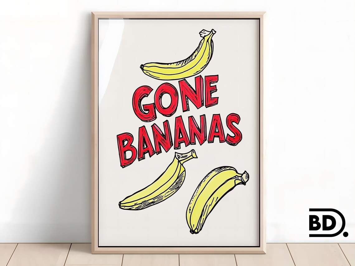 Gone Bananas, Cute Fruit Retro Kitchen Art Print