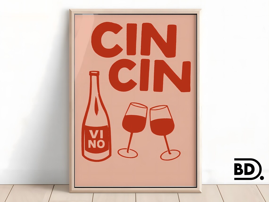 Cin Cin Wine Poster, Retro Kitchen Bar Decor