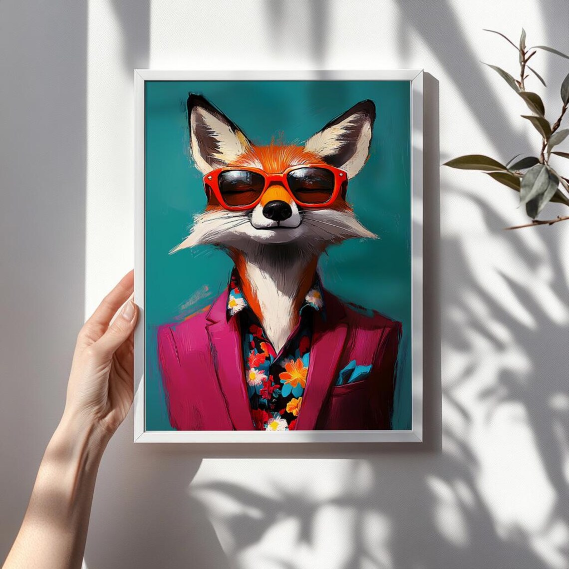 Cool Fox in Red Sunglasses and Pink Suit Quirky Portrait Poster - Image 3