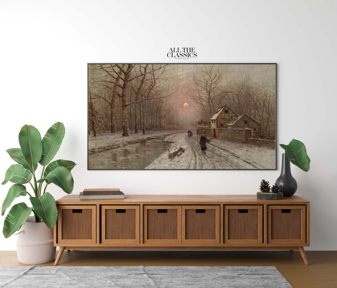 Abend Snowy Village Dusk Moonrise Winter Landscape Painting Poster - Image 2
