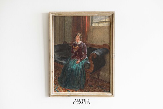 Woman Reading Chaise Lounge Vintage Victorian Interior Portrait Poster