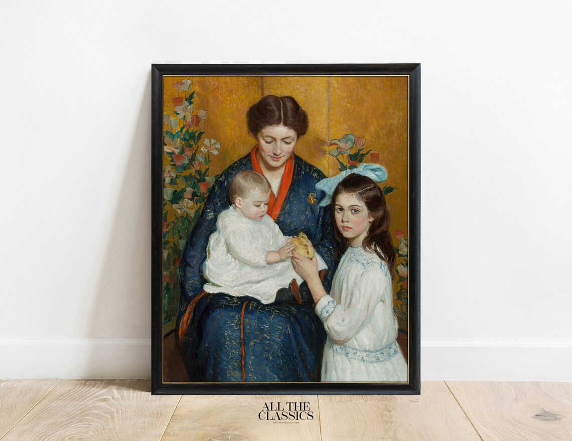 Mother Holding Baby Sister Offering Vintage Family Portrait Poster - Image 3
