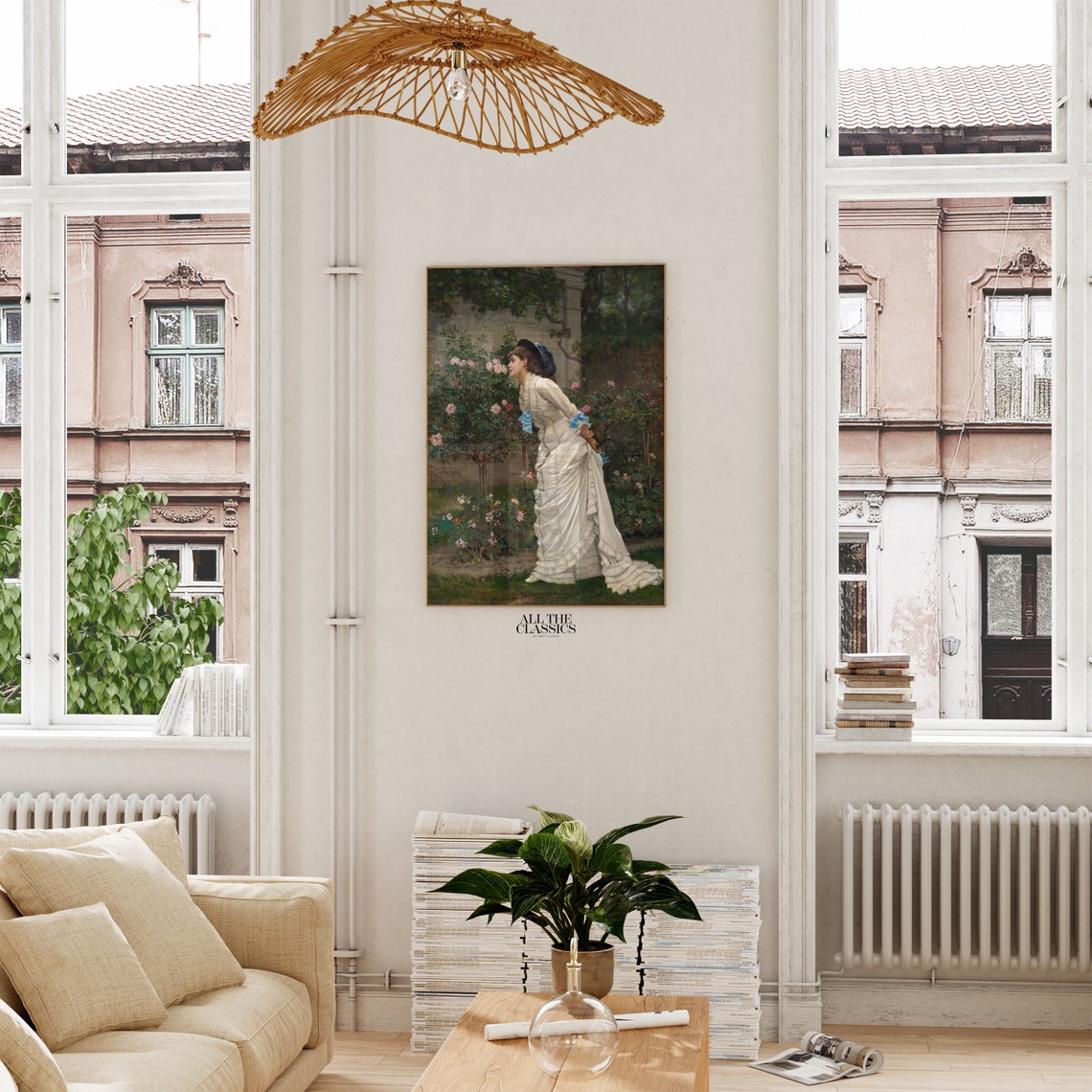 Victorian Lady Smelling Roses Elegant Garden Portrait Wall Art - Image 2