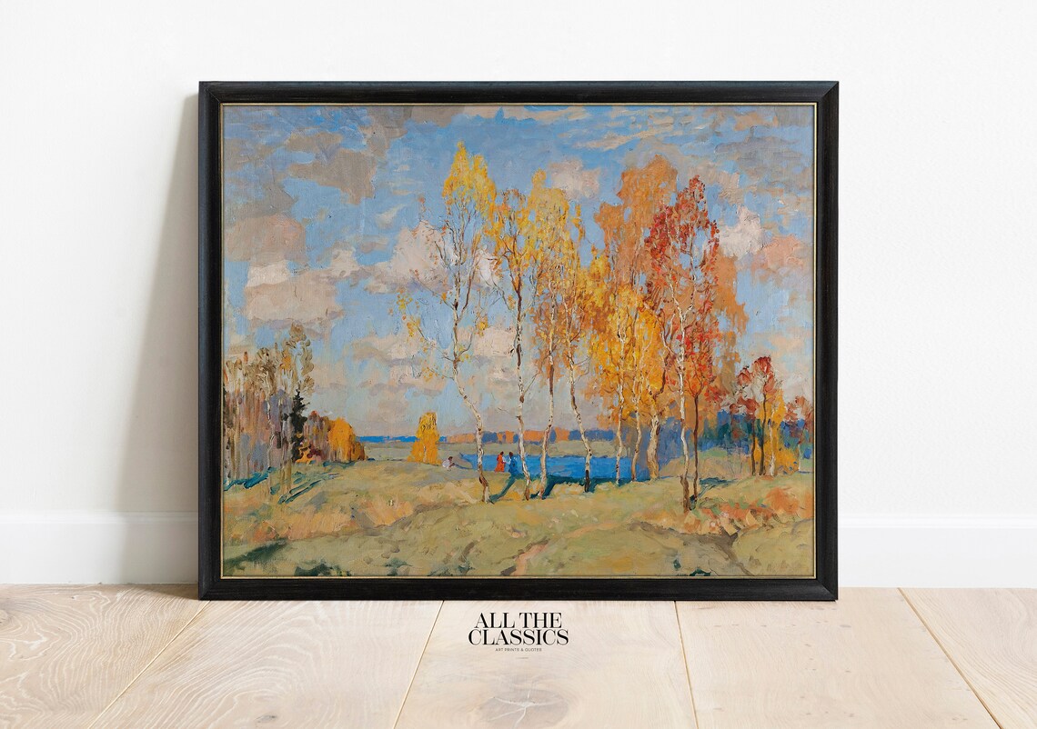 Konstantin Gorbatov Autumn Birch Trees Golden Lake View Poster - Image 3