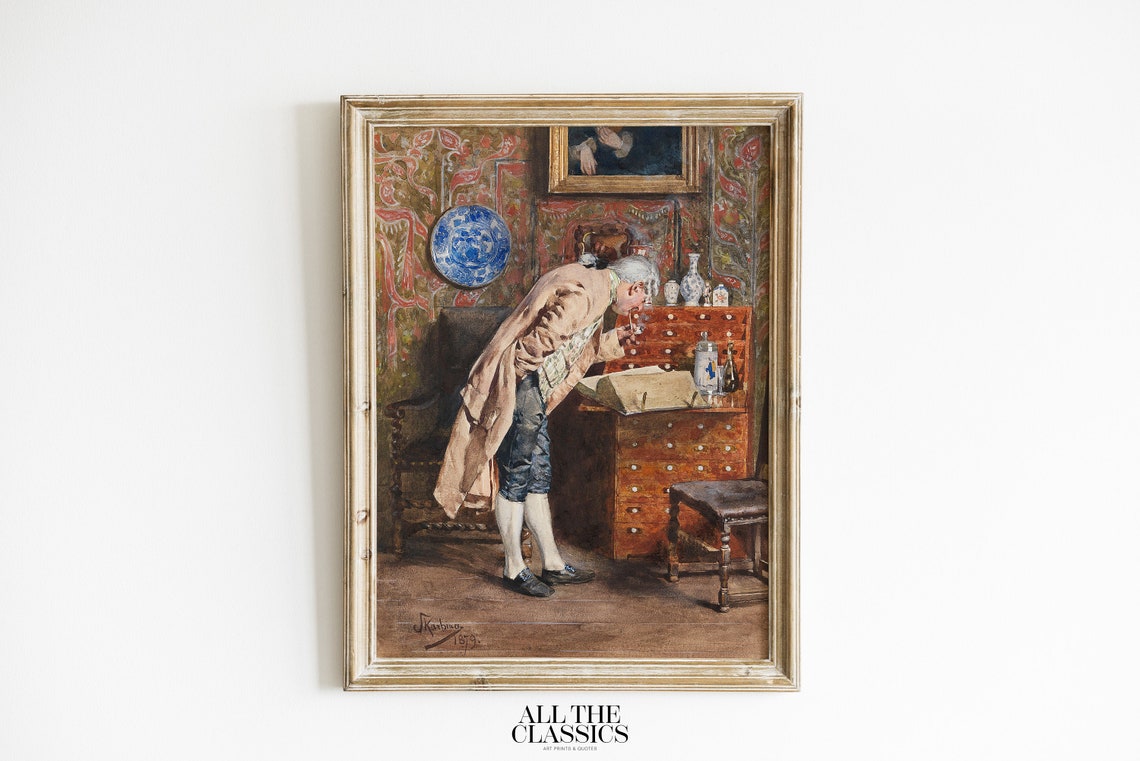 Vintage Art Print Wall Art Victorian Male Portrait Man Reading Orange And Pink Die Genliche Lektre Franz Skarbina