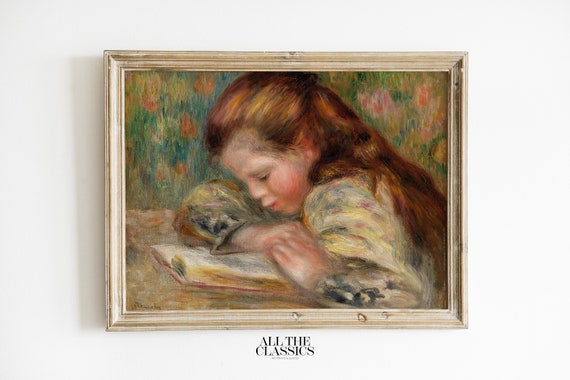 Vintage Art Print Wall Art Girl Reading Female Portrait French Impressionism Child Reading Pierre Auguste Renoir