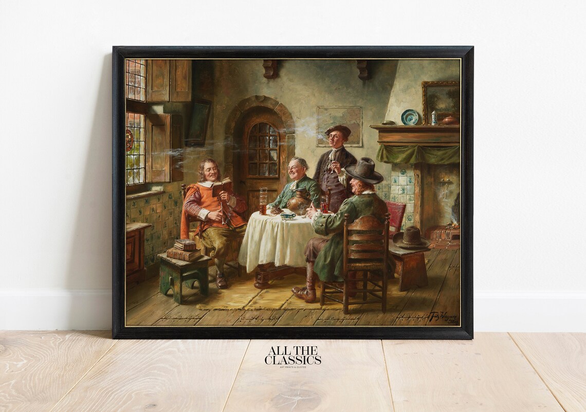 Four Men Smoking Pipes Tavern Gathering Dutch Genre Painting Poster - Image 3