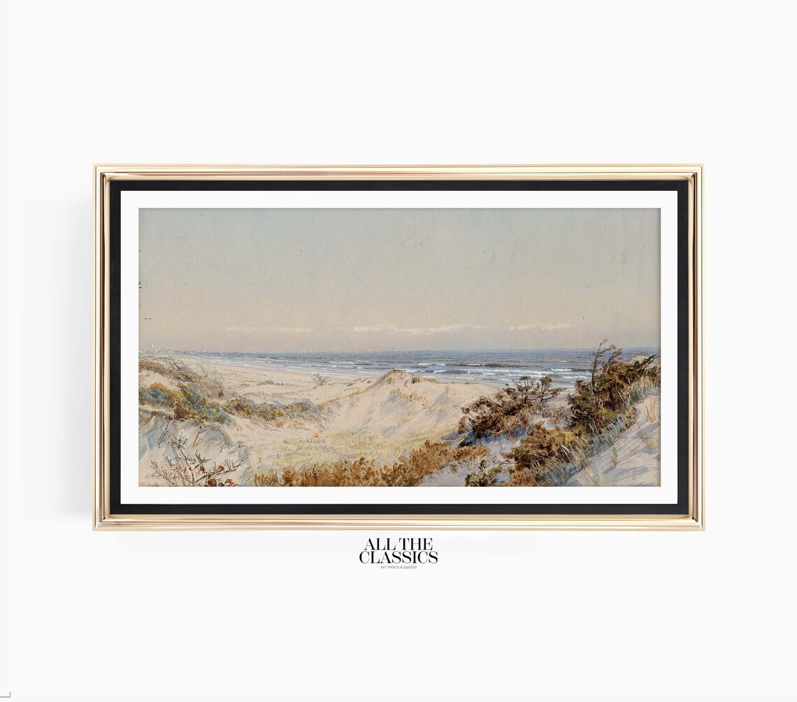 Pastel Beach Dunes Coastal Landscape Serene Ocean Shore Art Poster - Image 3