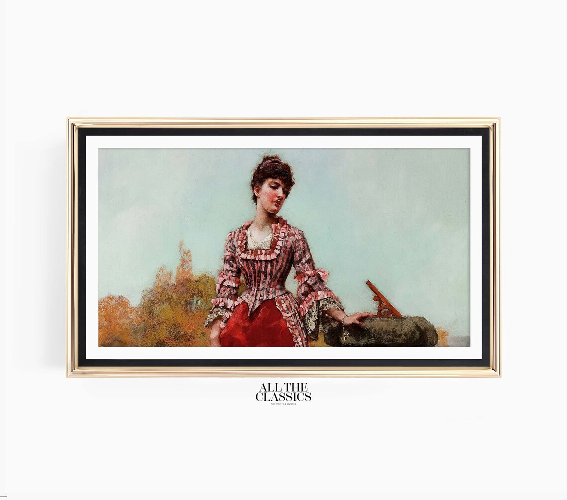Victorian Woman by a Stone Sundial in an Autumn Garden Poster - Image 3