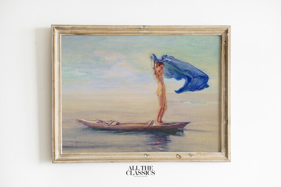 John La Farge Girl In Bow Of Canoe Samoa Blue Cloth Watercolor Art Poster