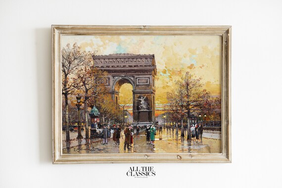 Arc de Triomphe Paris Golden Sunset Vintage Cityscape Wall Art