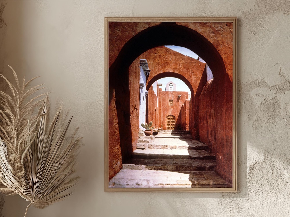 Peru Arequipa Santa Catalina Red Arches Alleyway Vintage Poster