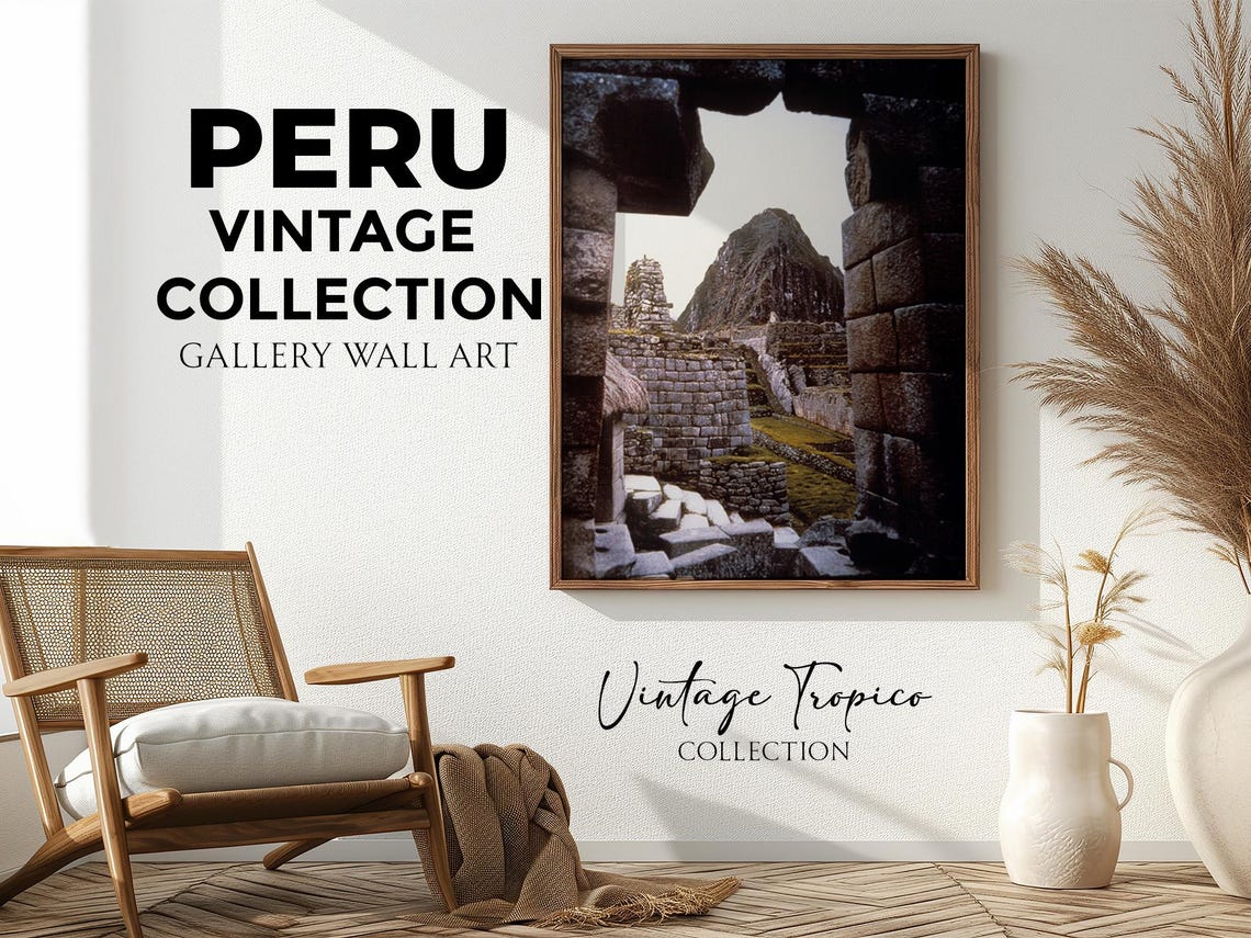 Peru Machu Picchu Stone Gateway Huayna Picchu Peak Vintage Poster