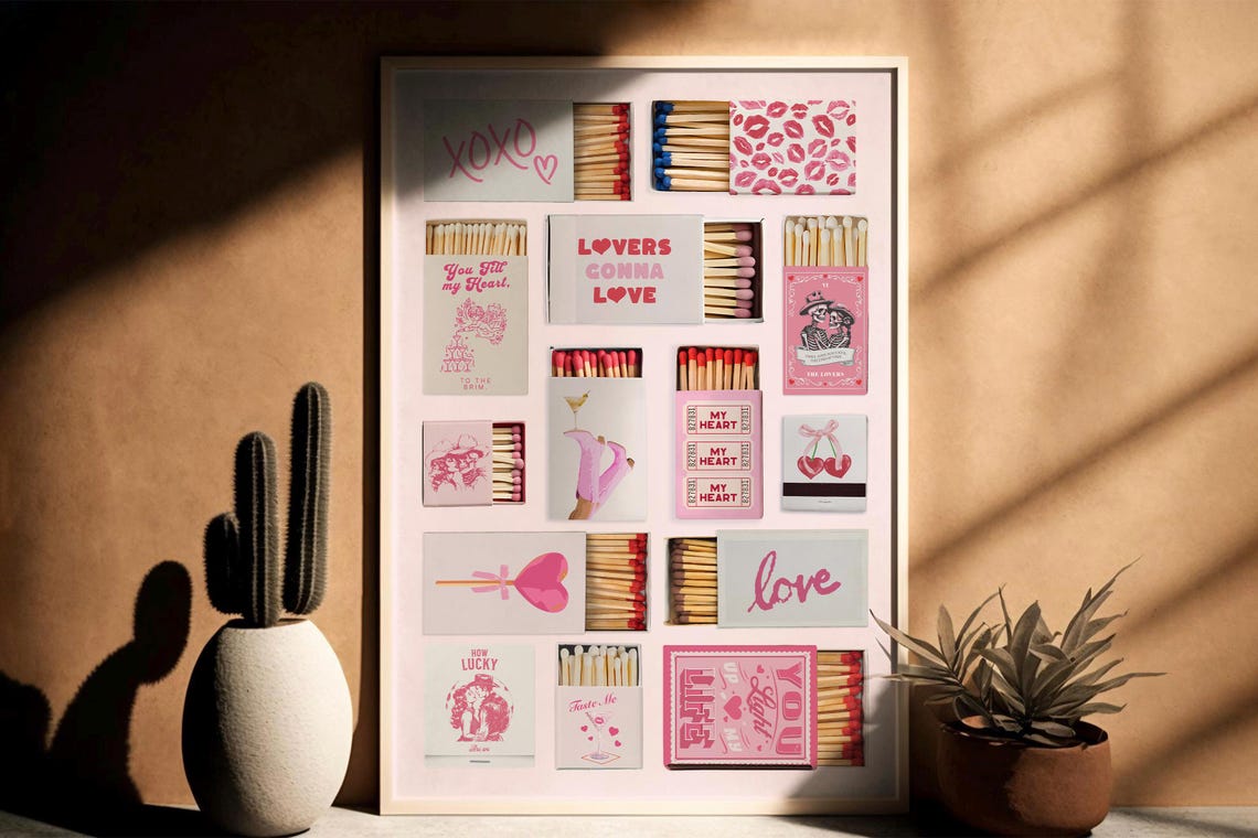 Pink Vintage Matchbox Collection Trendy Valentine Wall Decor Poster