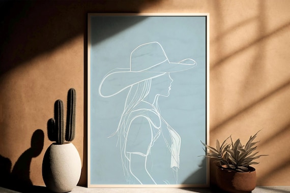 Abstract Cowgirl Print Light Blue Wall Art Western Preppy Decorrodeo Artcoquette Posterboho Decorbohemian