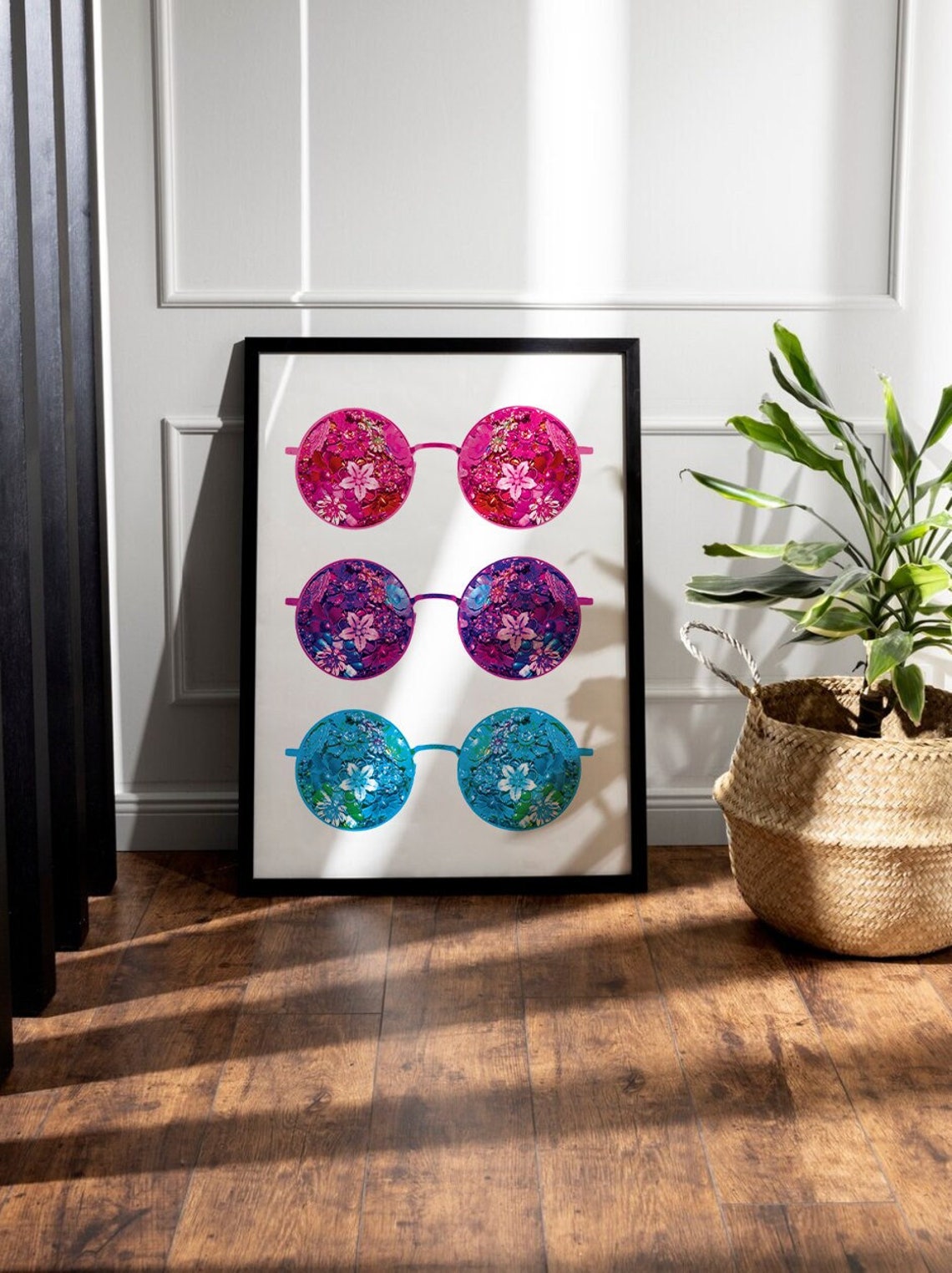 Floral Round Sunglasses Trio Colorful Boho Summer Style Poster