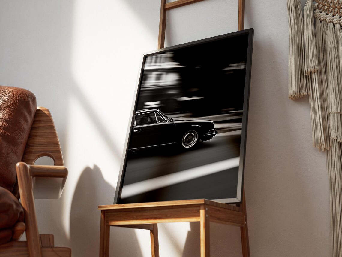 Classic Black Porsche 911 Speeding Motion Blur Vintage Photo Poster - Image 3