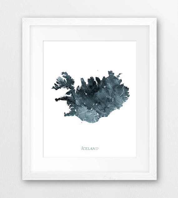 Iceland Map Print, Watercolor Travel Poster
