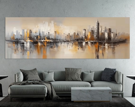 Abstract New York City Print Cityscape Printed Art Large Nyc Landscape Urban Wall Art City Skyline Horizontal Modern Room Wall Decor