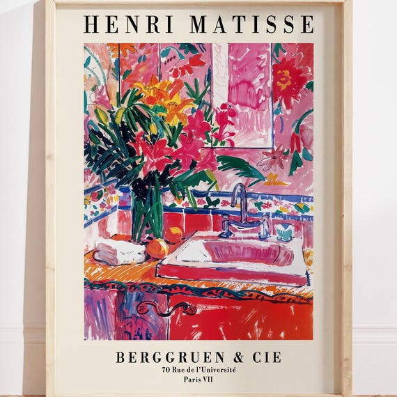 Colorful Matisse Bathroom Wall Art Print Pink Painting Floral Dopamine Decor Henri Poster Housewarming Gift