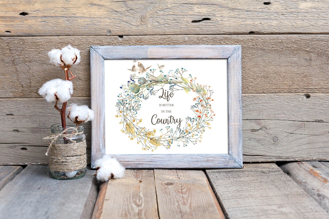 Life Is Better in the Country Wildflower Wreath Quote Wall Art - Image 2