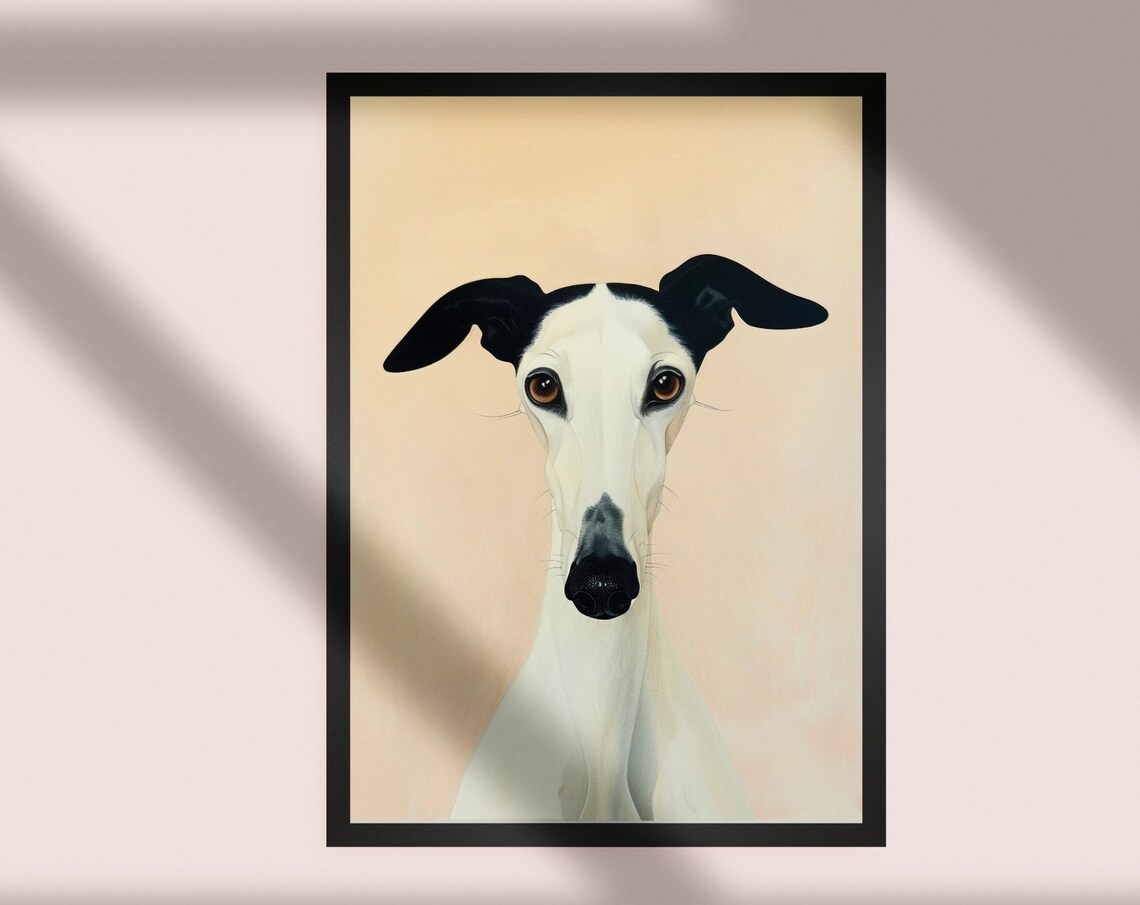 Elegant White Greyhound Portrait Oil Painting Dog Lover Art Poster