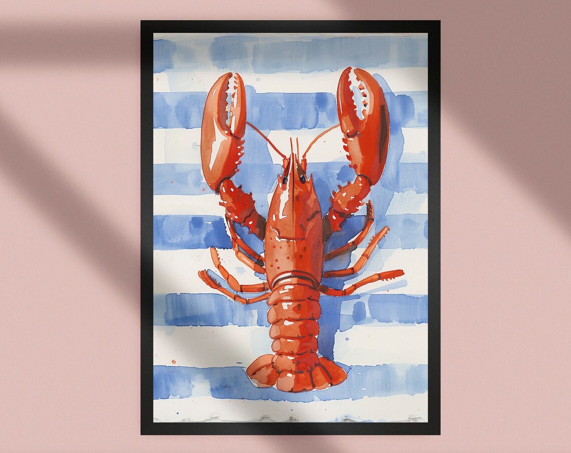 Red Lobster Art Painting Coastal Wall Nautical Decor Kitchen Mediterranean Seafood