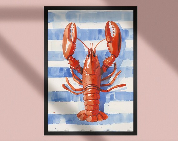 Red Lobster Art Painting Coastal Wall Nautical Decor Kitchen Mediterranean Seafood