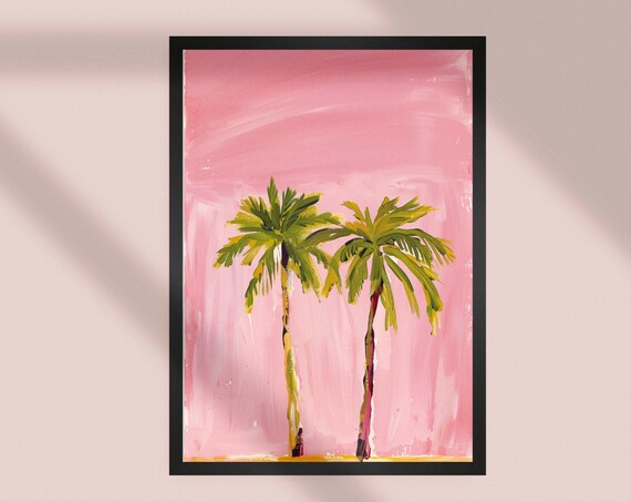 Palm Tree Watercolor Painting Tropical Art Decor Watercolour Wall Minimal Pink Green Botanical Home