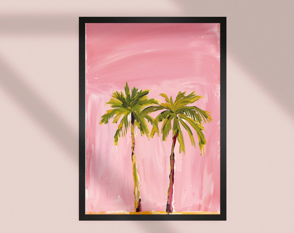Palm Tree Watercolor Painting Tropical Art Decor Watercolour Wall Minimal Pink Green Botanical Home