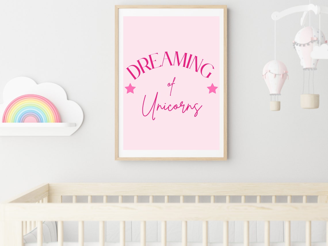 Dreaming Of Unicorns Wall Art Pink Wall Decor Print Wall Art Decor Girls Bedroom Baby Girl Nursery Unicorn Wall Decor - Image 2