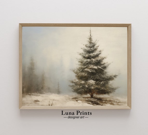 Winter Pine Tree Painting Art Vintage Landscape