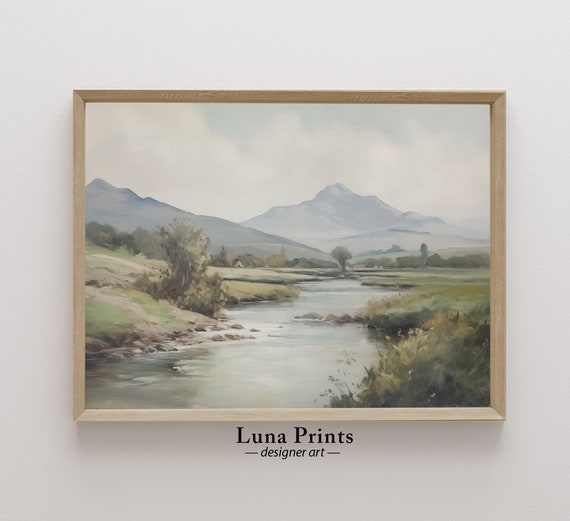 Mountain Landscape Painting Art Muted Toned Vintage