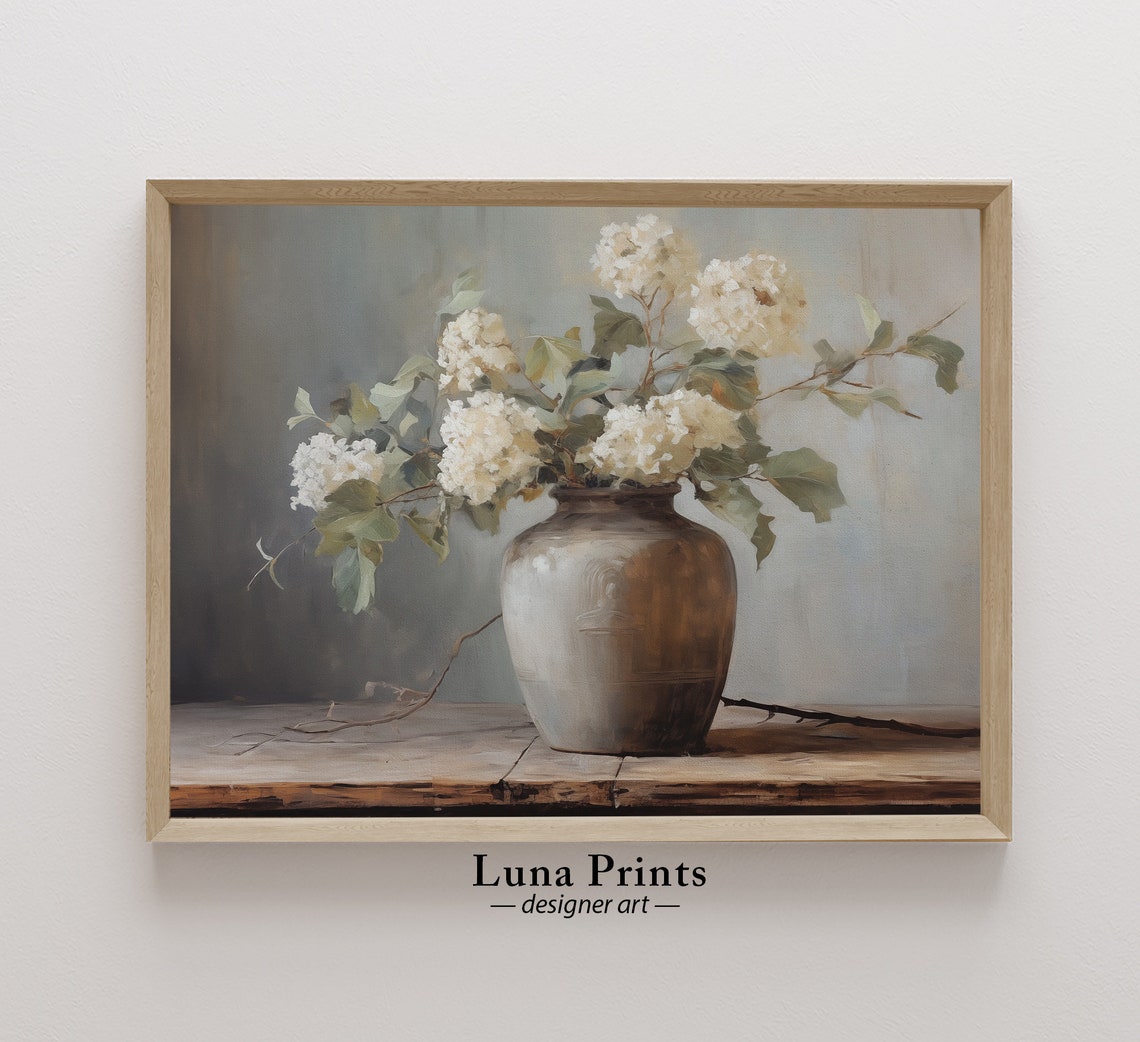 Hydrangeas In Vintage Vase Painting Poster