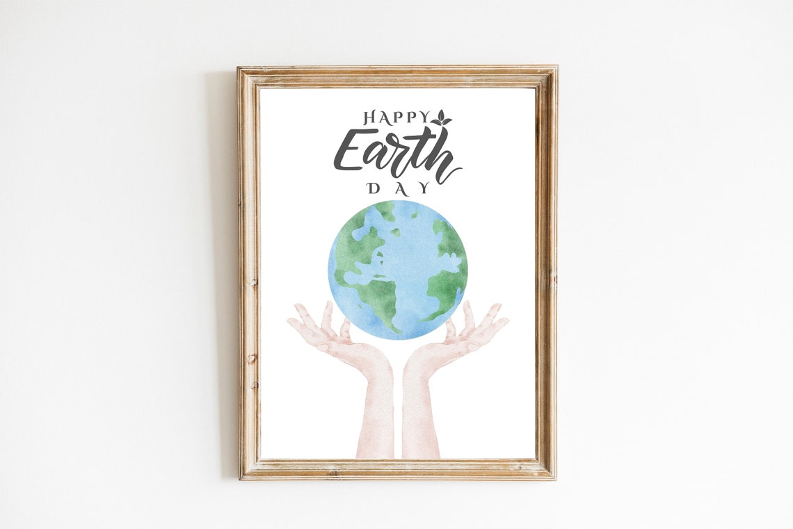 Happy Earth Day Globe in Hands Watercolor Planet Decor Poster