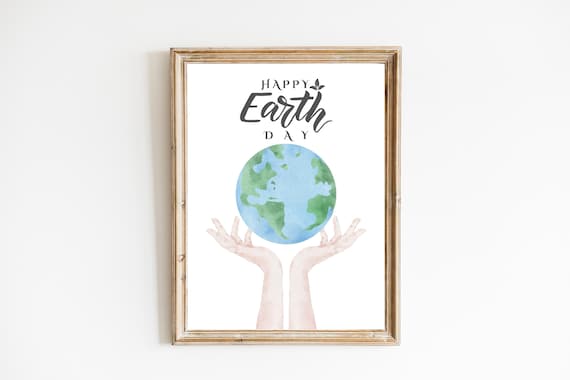 Happy Earth Day Globe in Hands Watercolor Planet Decor Poster