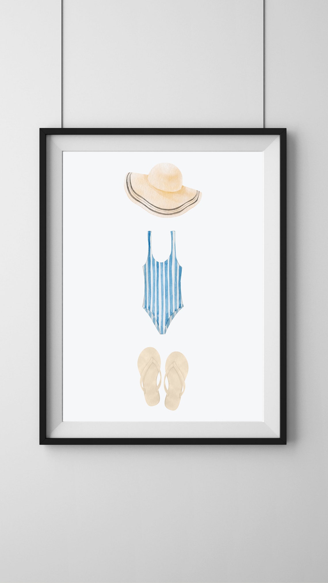 Beach Day Essentials Sun Hat Swimsuit Watercolor Poster Summer Decor - Image 3
