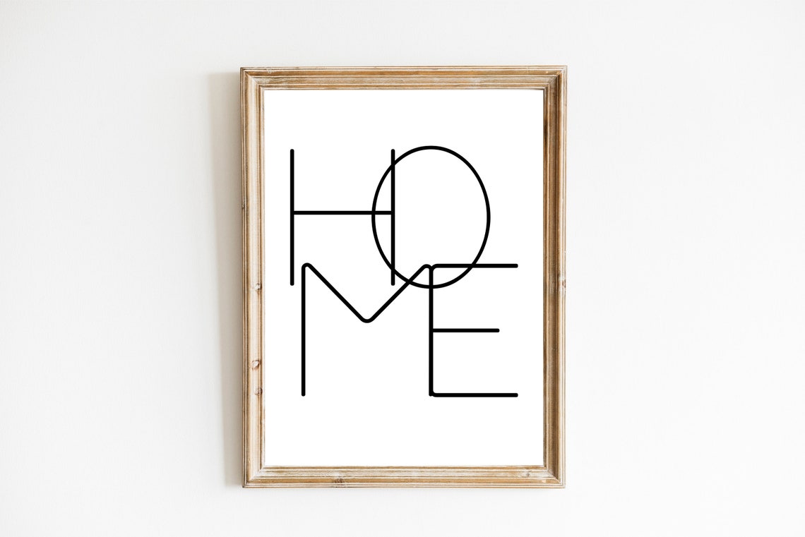 Home Word Minimalist Line Art Typography Black White Decor Poster